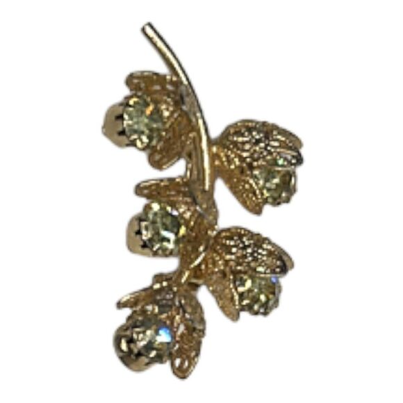 Vintage Green Crystal Goldtone Floral Flower Brooch Pin - Picture 8 of 8